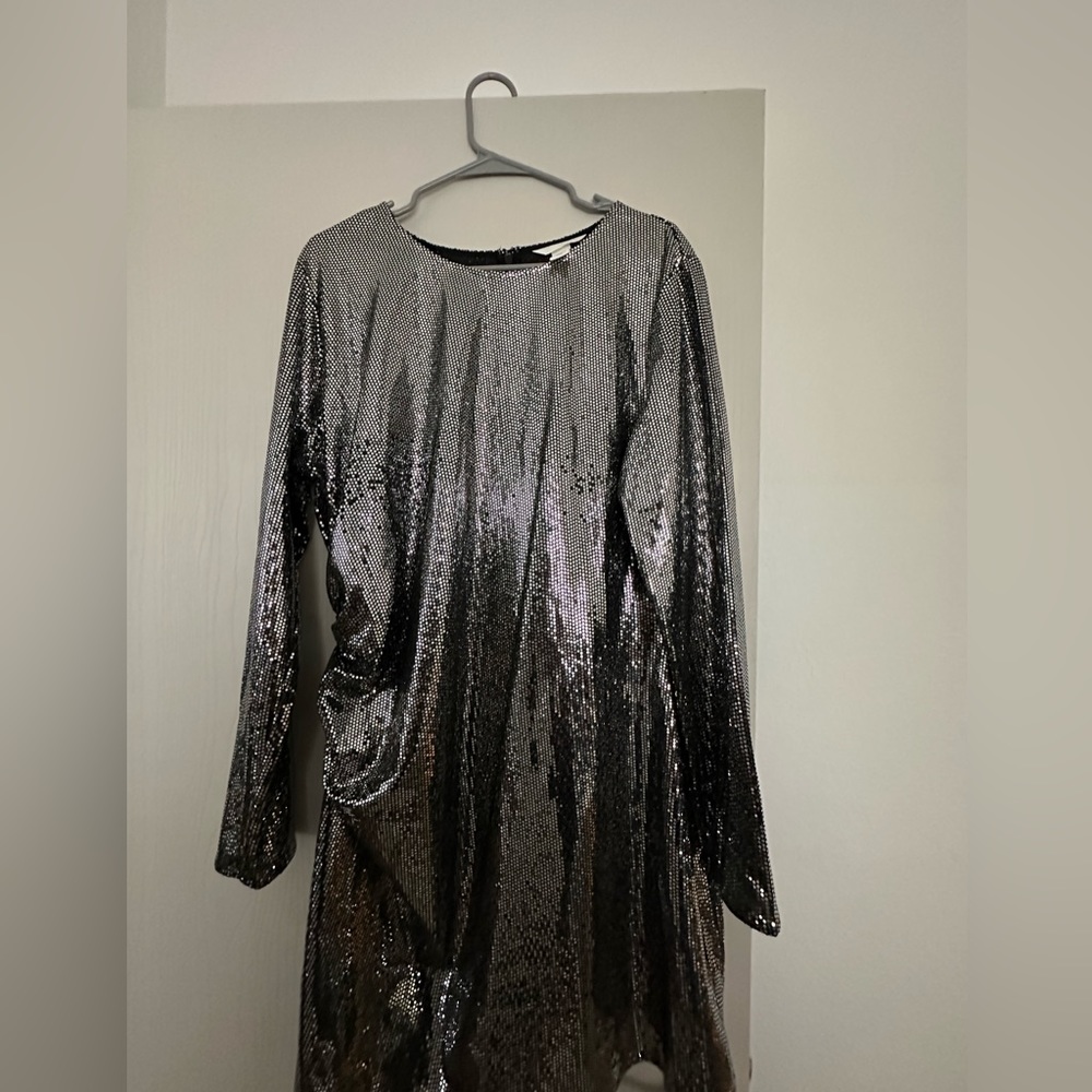 H&M Silver Dot Long Sleeve Dress